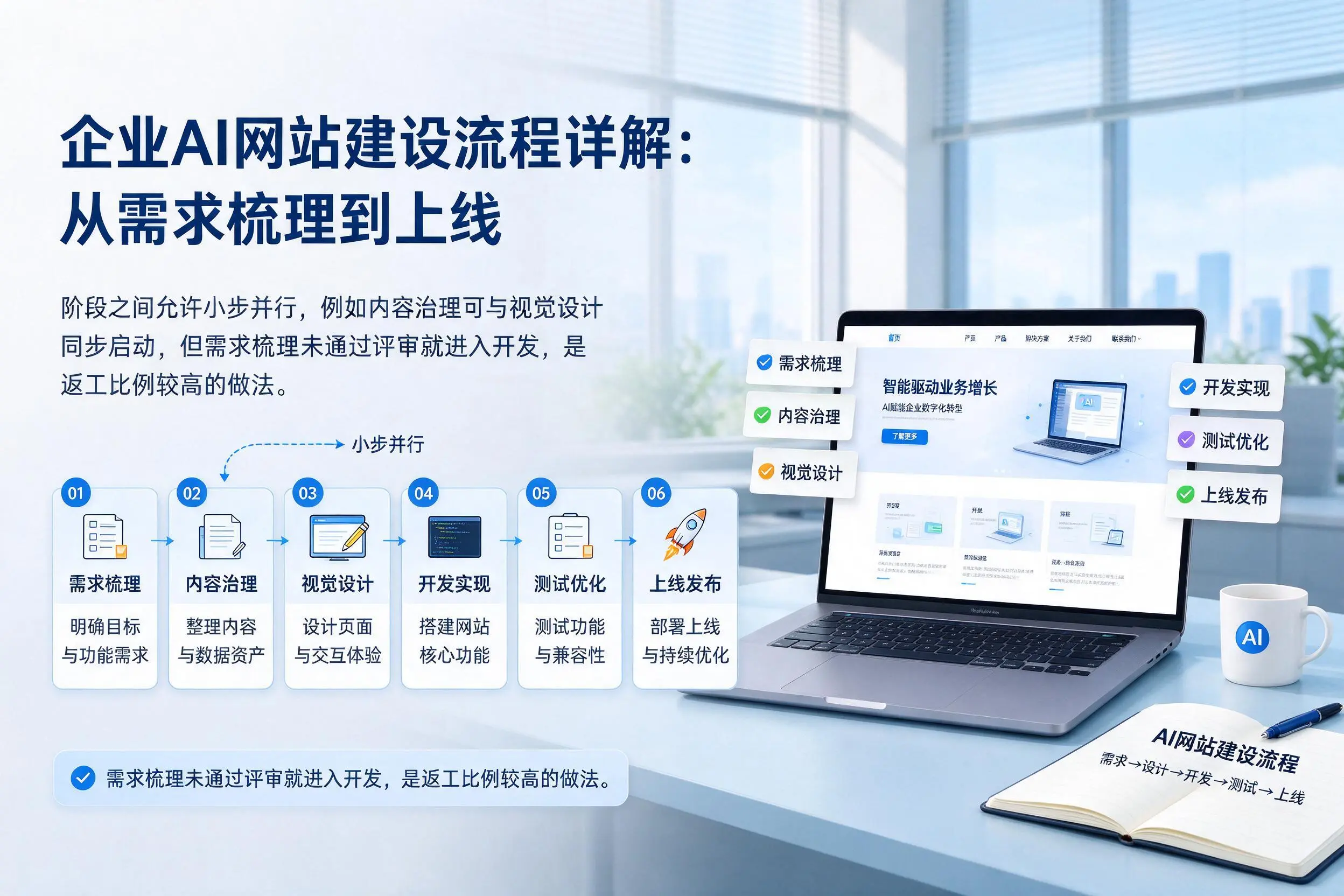 胡杨河企业AI网站建设流程详解:从需求梳理到上线