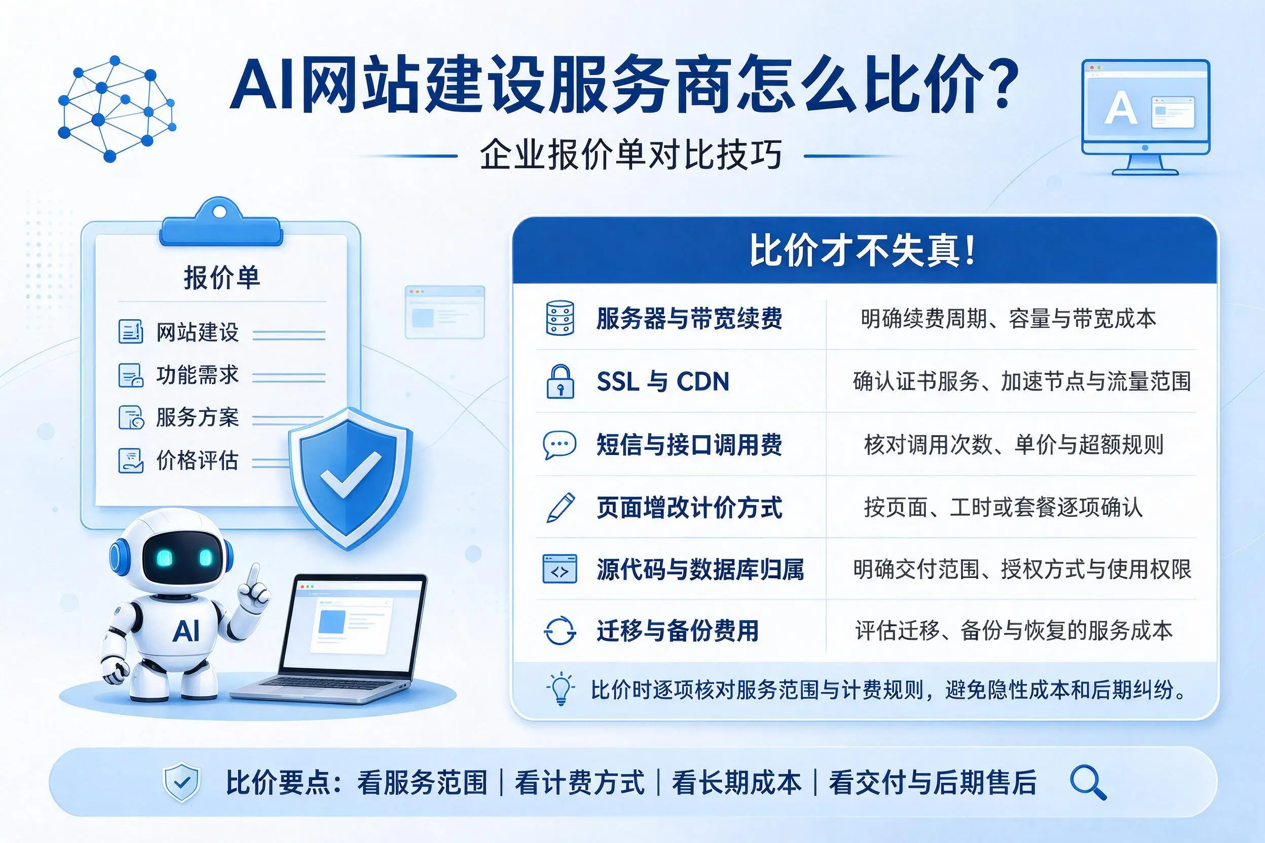 AI网站建设服务商怎么比价？胡杨河企业报价单对比技巧