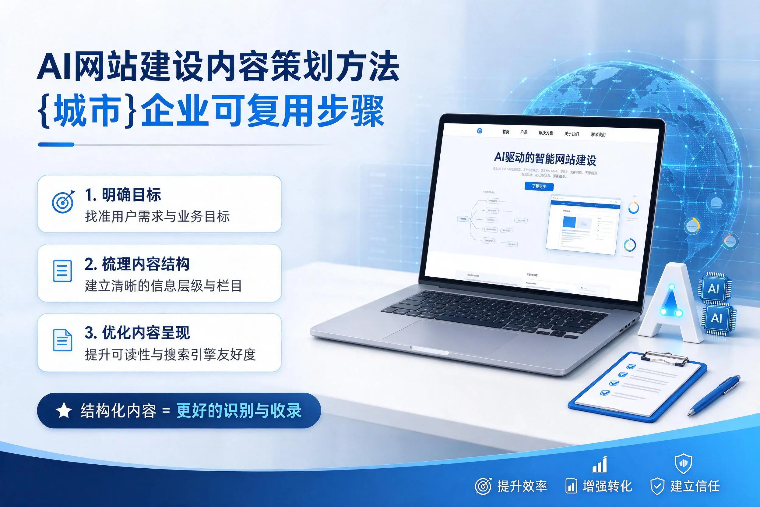 AI网站建设内容策划方法，胡杨河企业可复用步骤